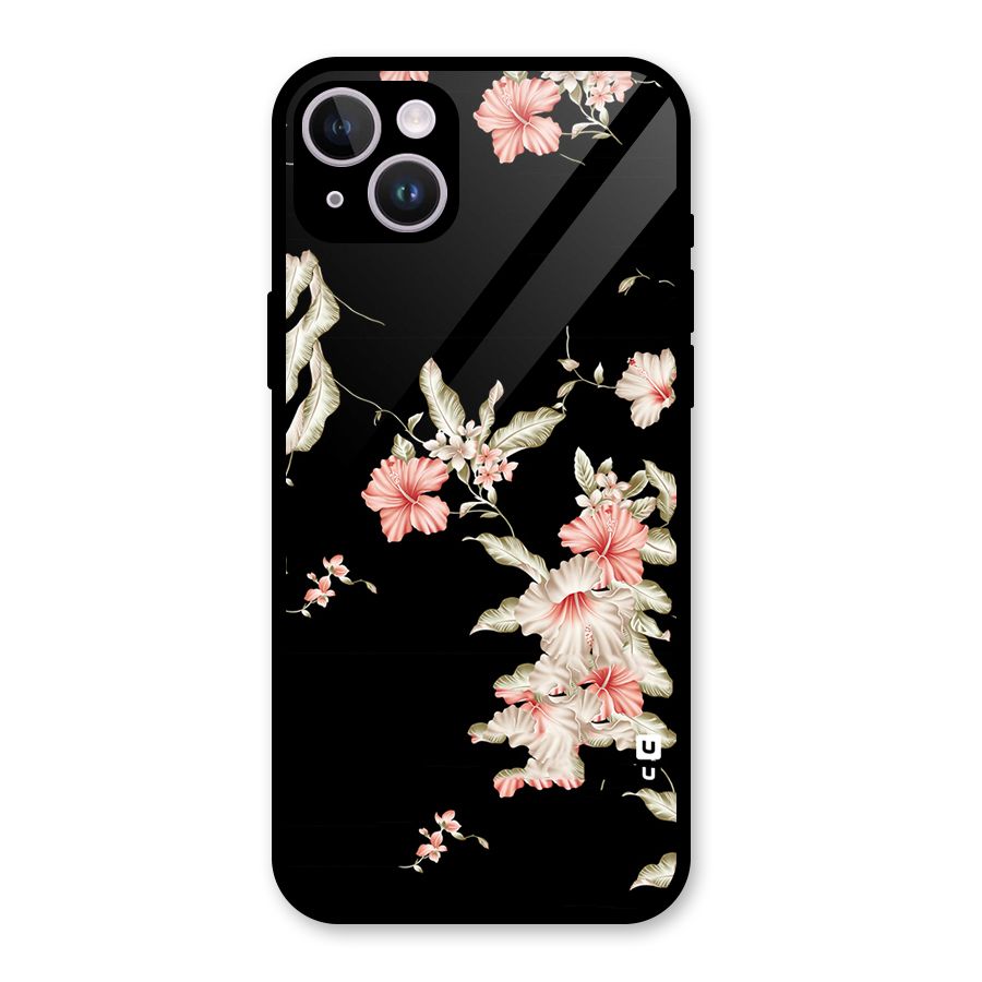 Black Floral Glass Back Case for iPhone 14 Plus