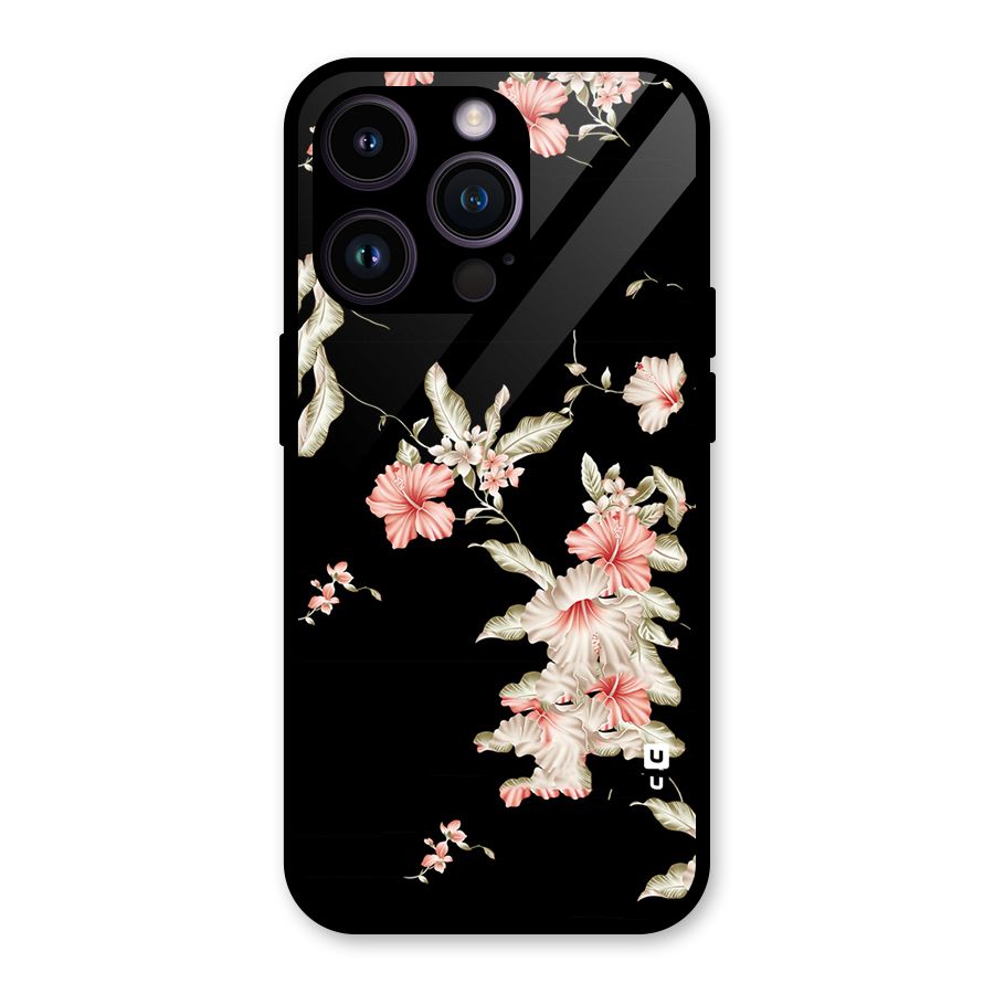 Black Floral Glass Back Case for iPhone 14 Pro