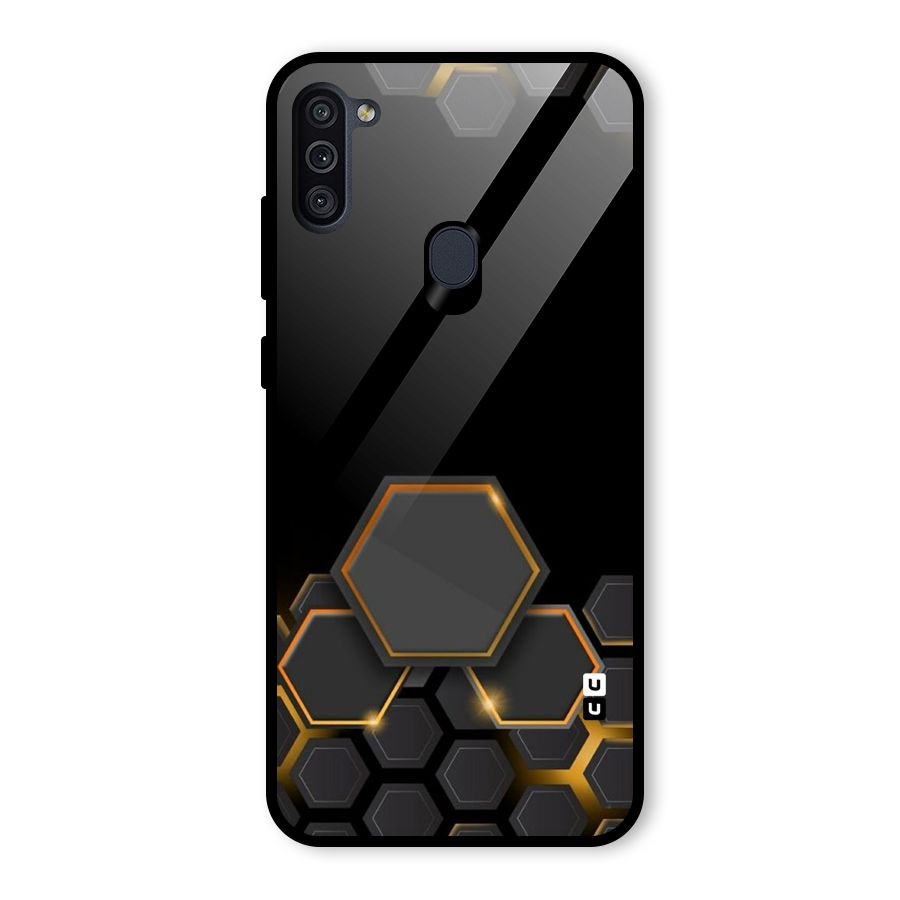 Black Gold Hexa Glass Back Case for Galaxy M11