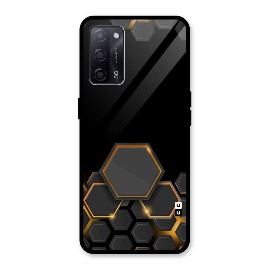 Black Gold Hexa Glass Back Case for Oppo A53s 5G