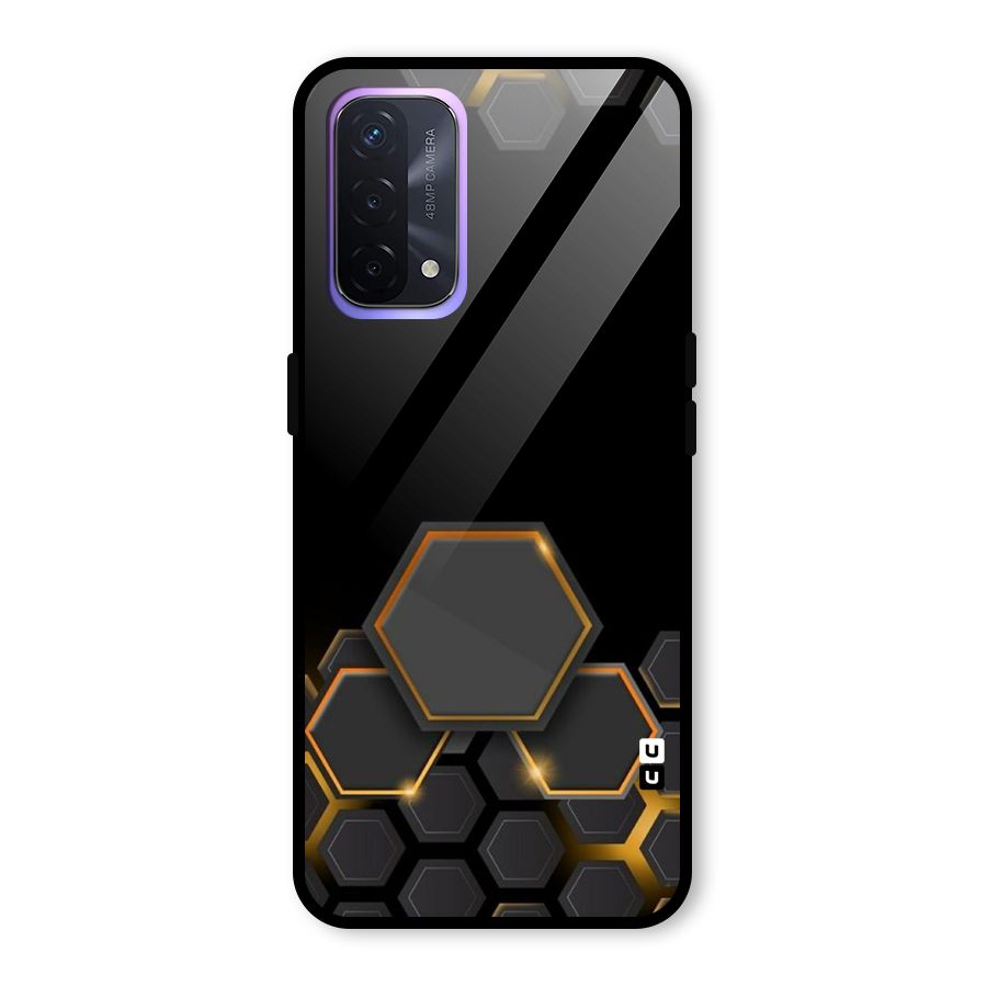 Black Gold Hexa Glass Back Case for Oppo A74 5G