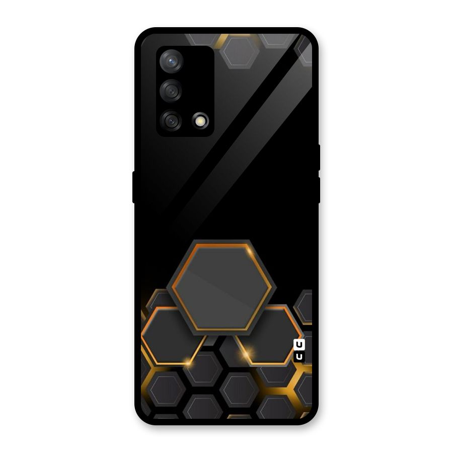 Black Gold Hexa Glass Back Case for Oppo F19
