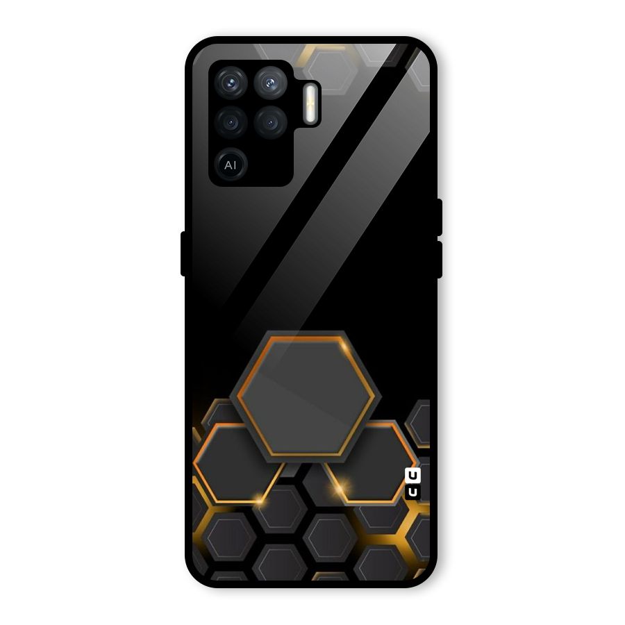 Black Gold Hexa Glass Back Case for Oppo F19 Pro