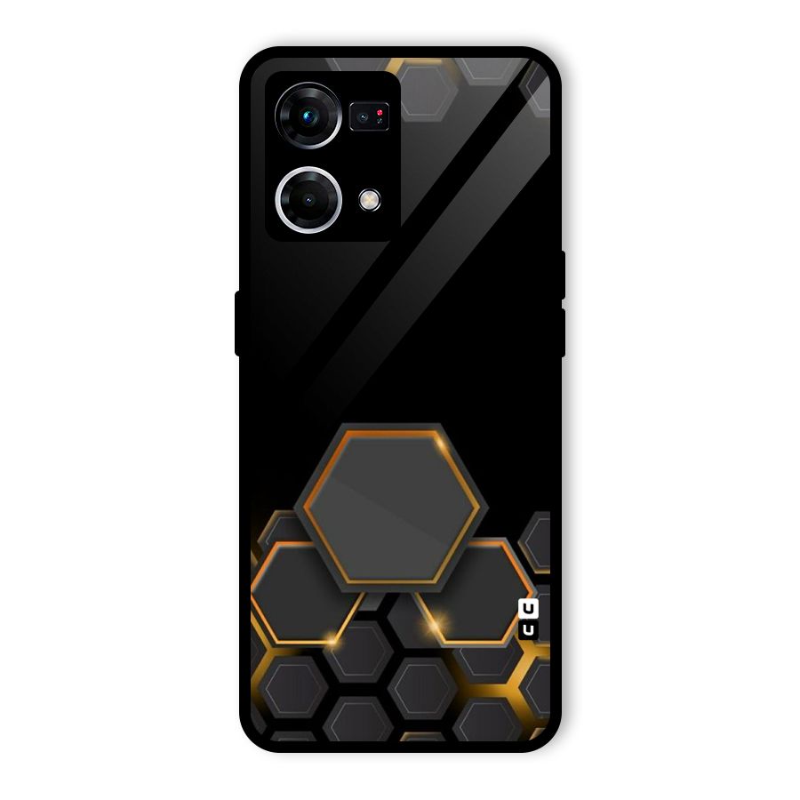 Black Gold Hexa Glass Back Case for Oppo F21 Pro 4G