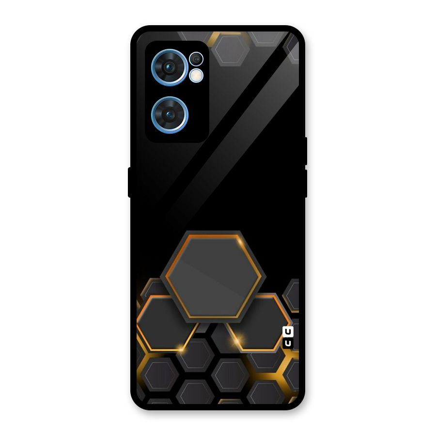 Black Gold Hexa Glass Back Case for Oppo Reno7 5G