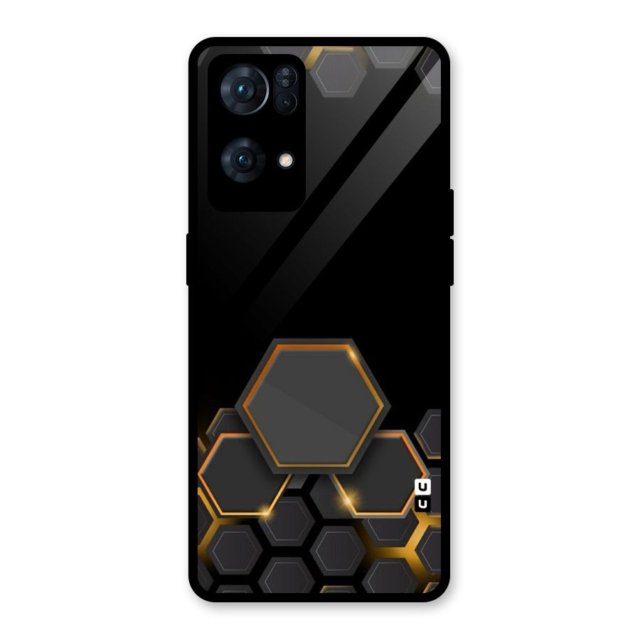 Black Gold Hexa Glass Back Case for Oppo Reno7 Pro 5G
