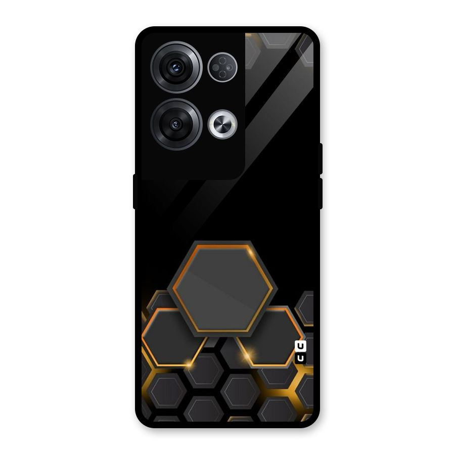 Black Gold Hexa Glass Back Case for Oppo Reno8 Pro 5G
