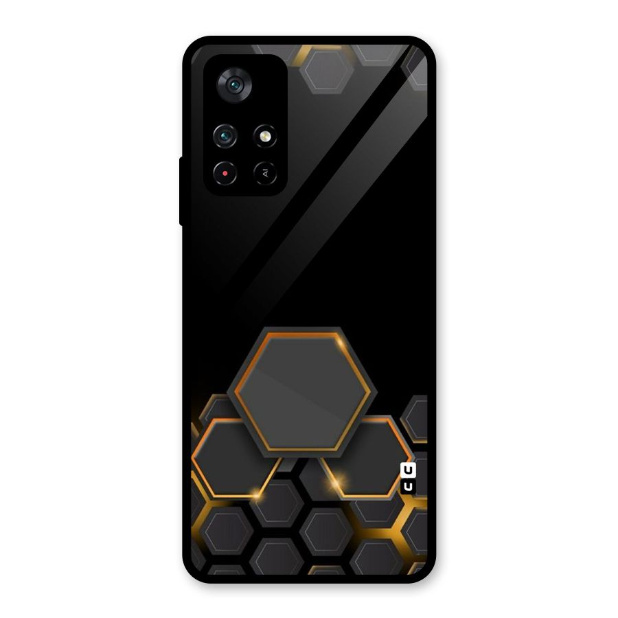 Black Gold Hexa Glass Back Case for Poco M4 Pro 5G