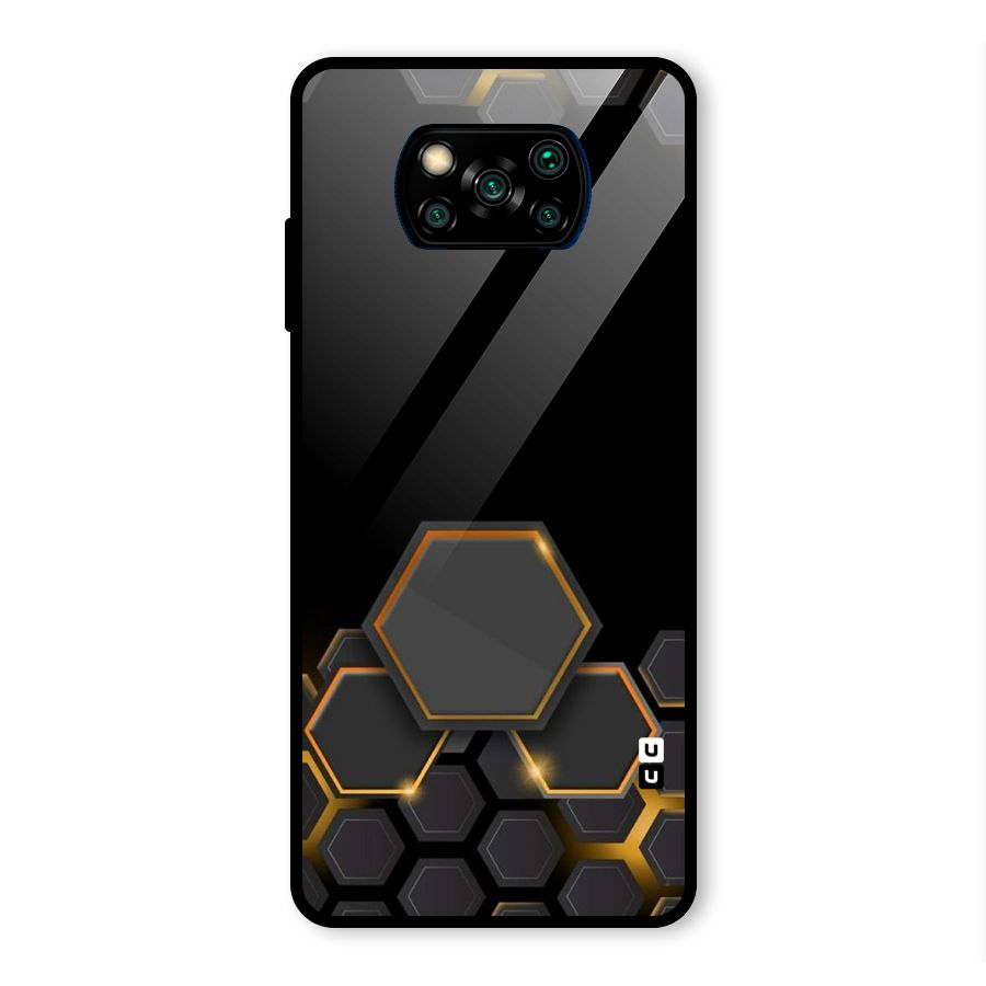Black Gold Hexa Glass Back Case for Poco X3 Pro