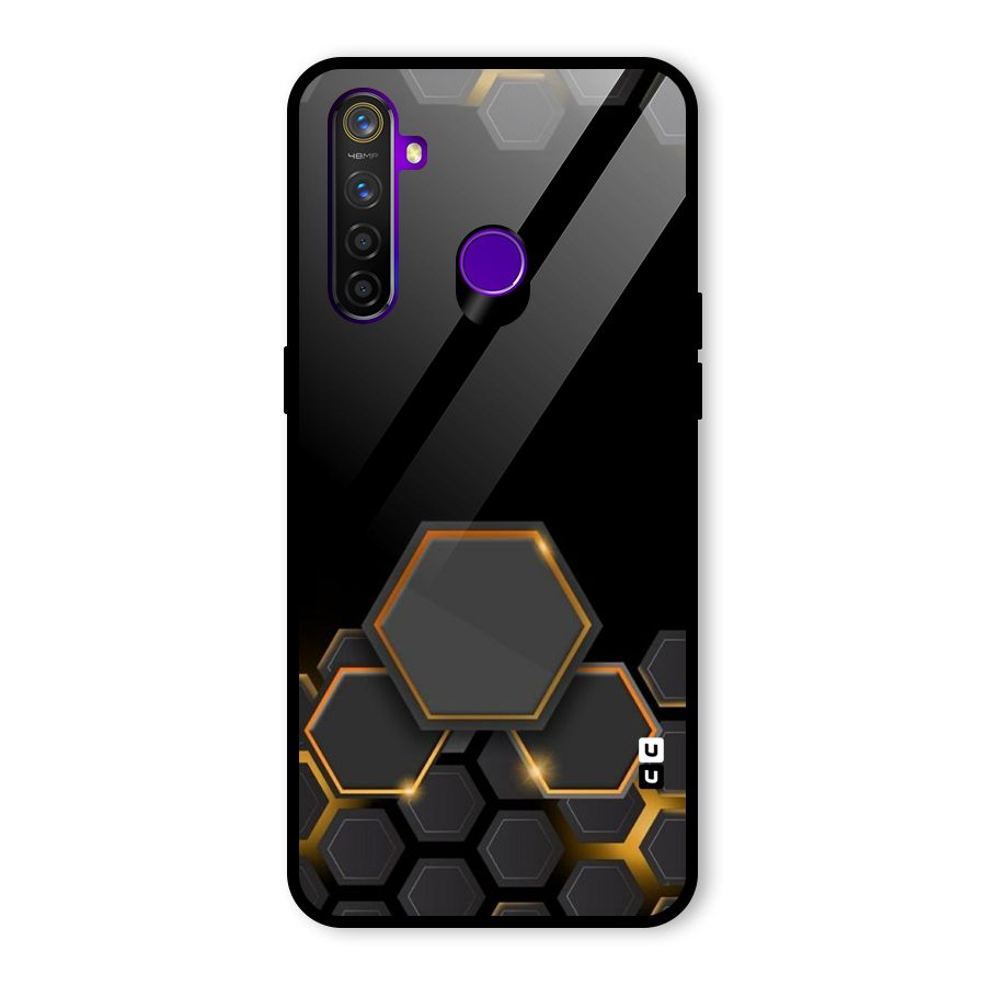 Black Gold Hexa Glass Back Case for Realme 5 Pro