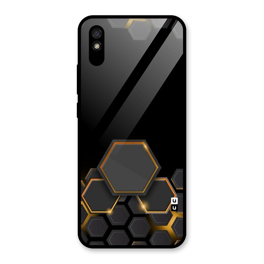 Black Gold Hexa Glass Back Case for Redmi 9A