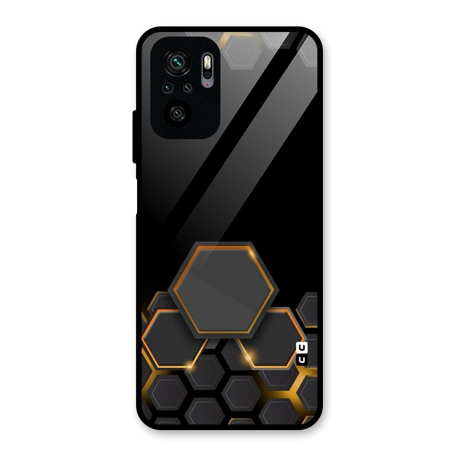 Black Gold Hexa Glass Back Case for Redmi Note 10S
