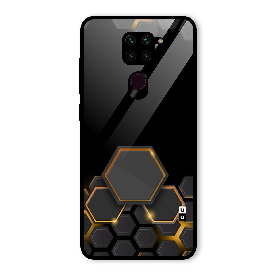 Black Gold Hexa Glass Back Case for Redmi Note 9