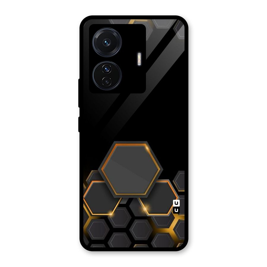 Black Gold Hexa Glass Back Case for Vivo T1 Pro