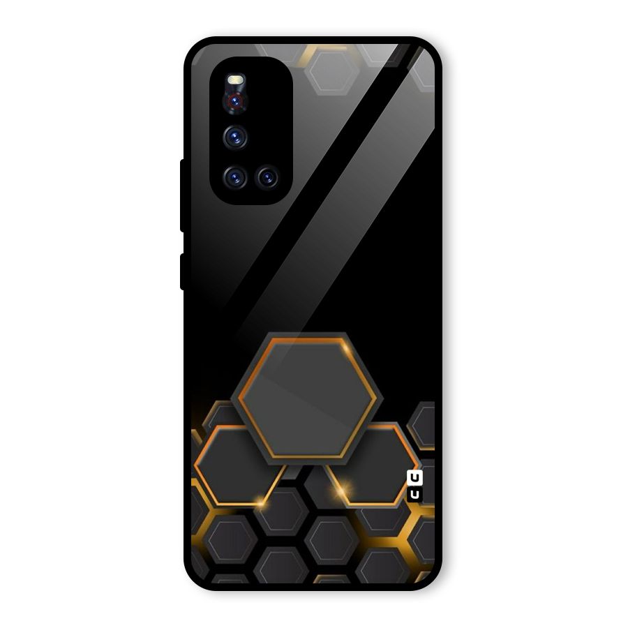 Black Gold Hexa Glass Back Case for Vivo V19