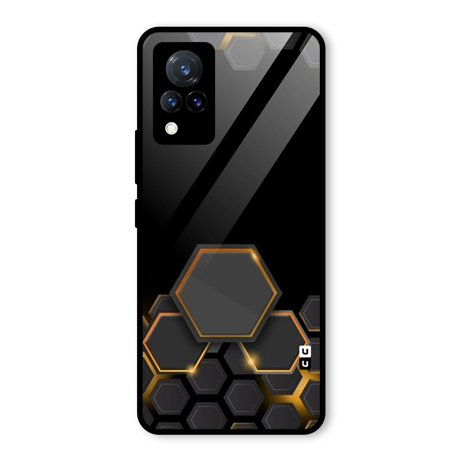 Black Gold Hexa Glass Back Case for Vivo V21 5G
