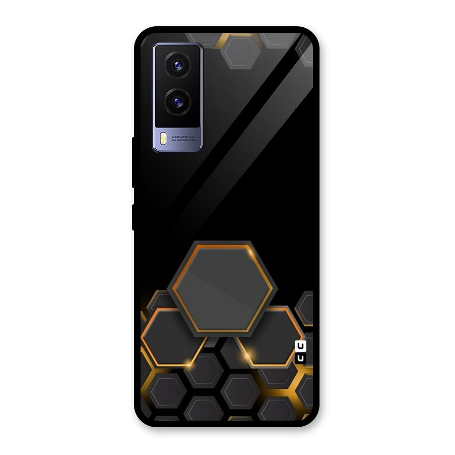 Black Gold Hexa Glass Back Case for Vivo V21e 5G