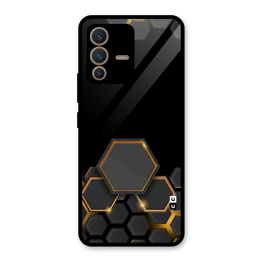 Black Gold Hexa Glass Back Case for Vivo V23 5G