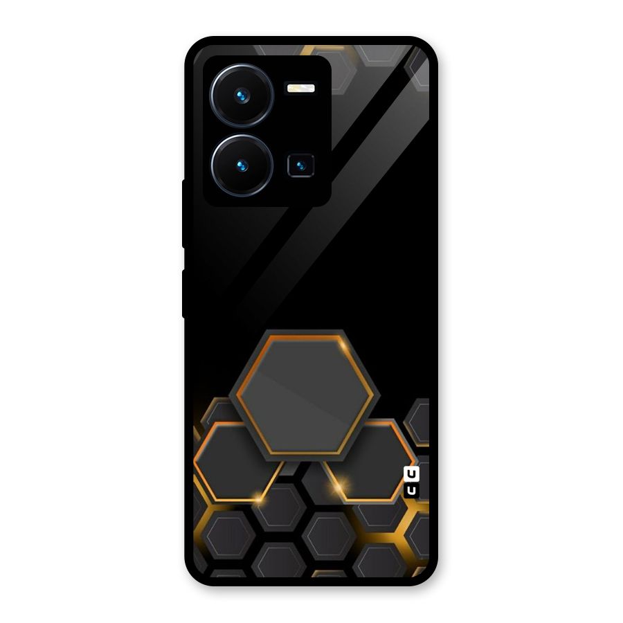 Black Gold Hexa Glass Back Case for Vivo Y35