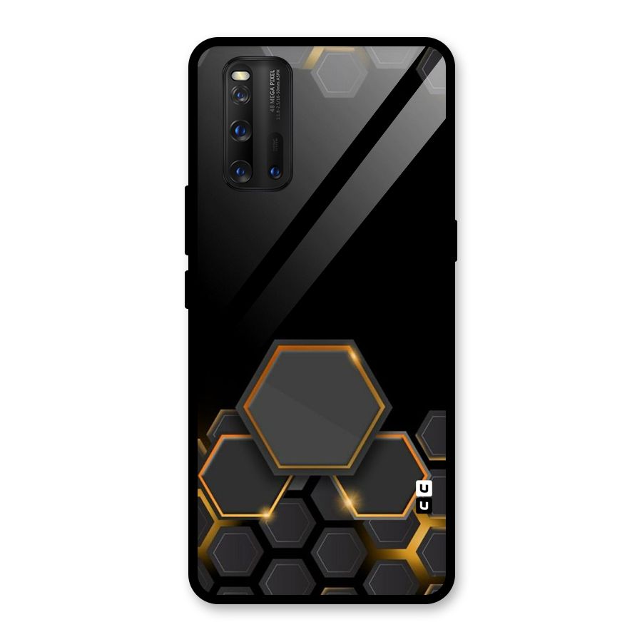 Black Gold Hexa Glass Back Case for Vivo iQOO 3