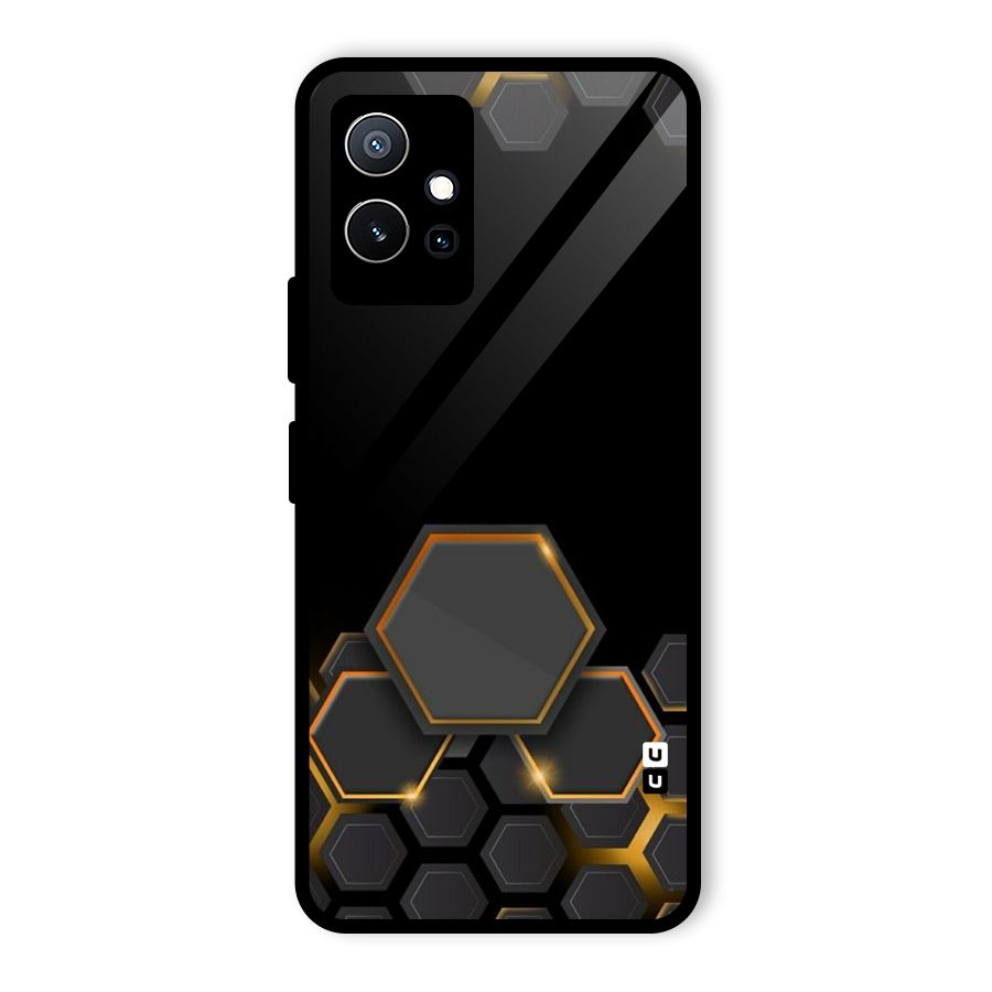 Black Gold Hexa Glass Back Case for Vivo iQOO Z6