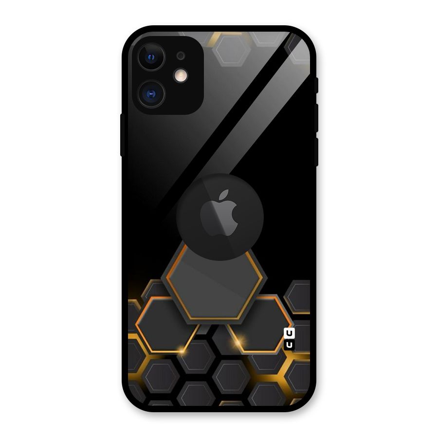 Black Gold Hexa Glass Back Case for iPhone 11 Logo Cut