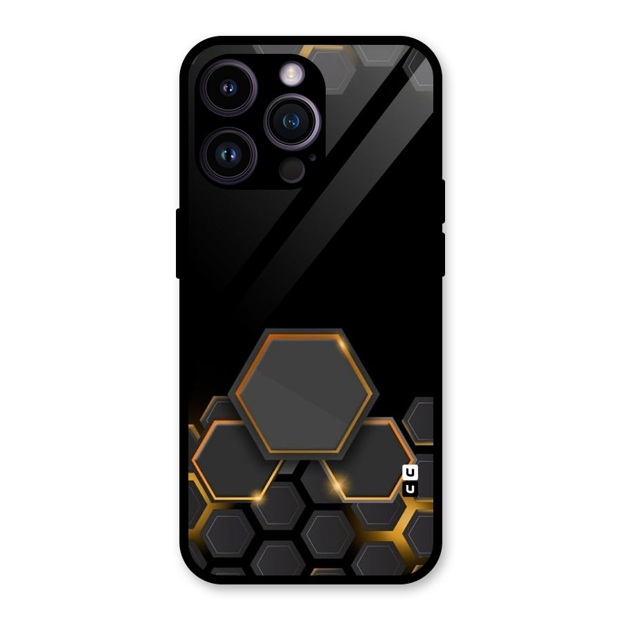 Black Gold Hexa Glass Back Case for iPhone 14 Pro Max