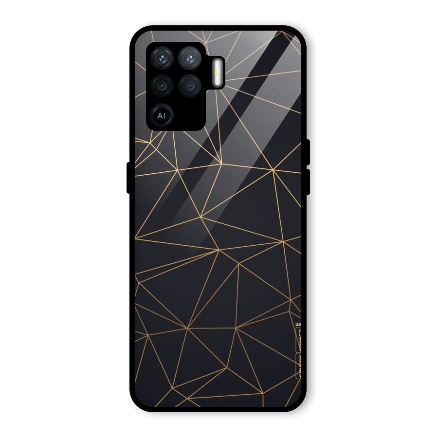 Black Golden Lines Glass Back Case for Oppo F19 Pro