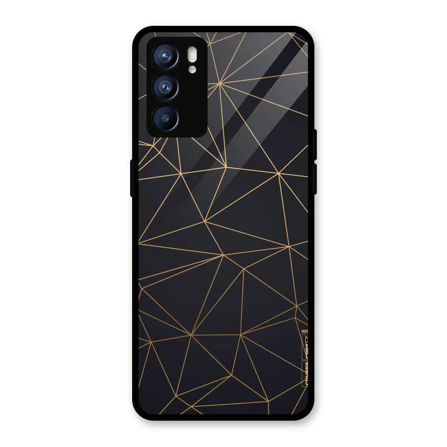 Black Golden Lines Glass Back Case for Oppo Reno6 5G
