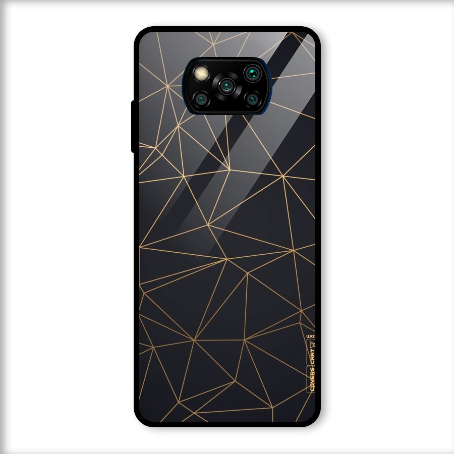 Black Golden Lines Glass Back Case for Poco X3