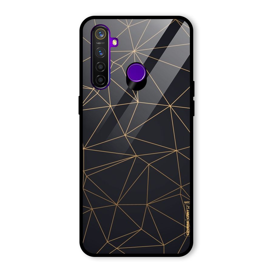 Black Golden Lines Glass Back Case for Realme 5 Pro