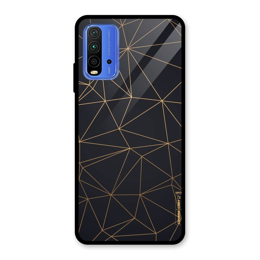 Black Golden Lines Glass Back Case for Redmi 9 Power