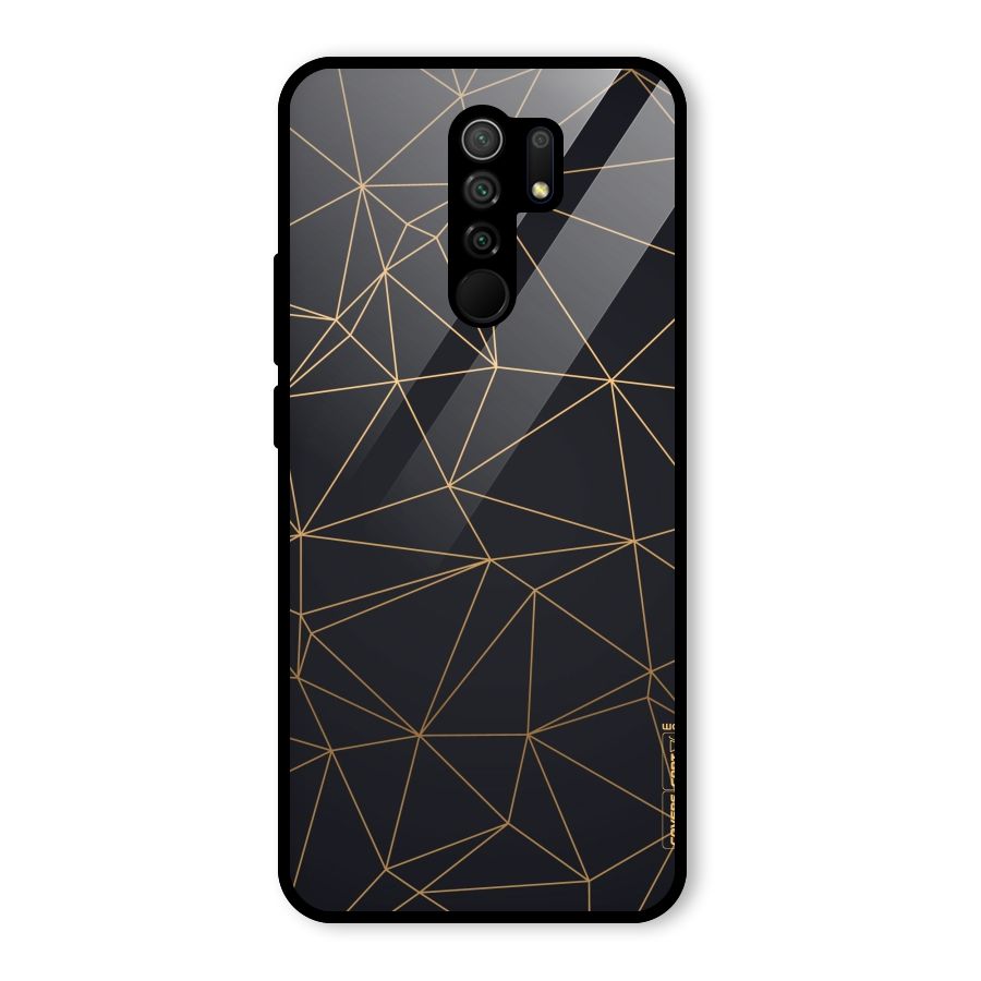 Black Golden Lines Glass Back Case for Redmi 9 Prime