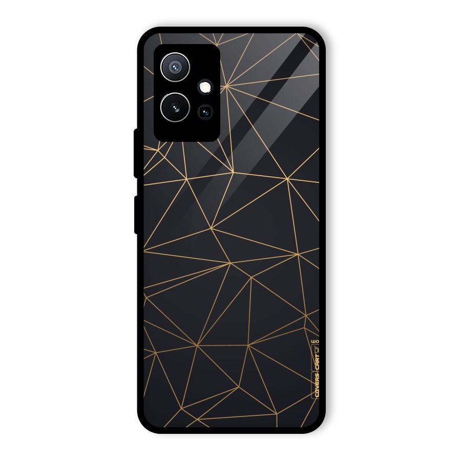 Black Golden Lines Glass Back Case for Vivo T1 5G