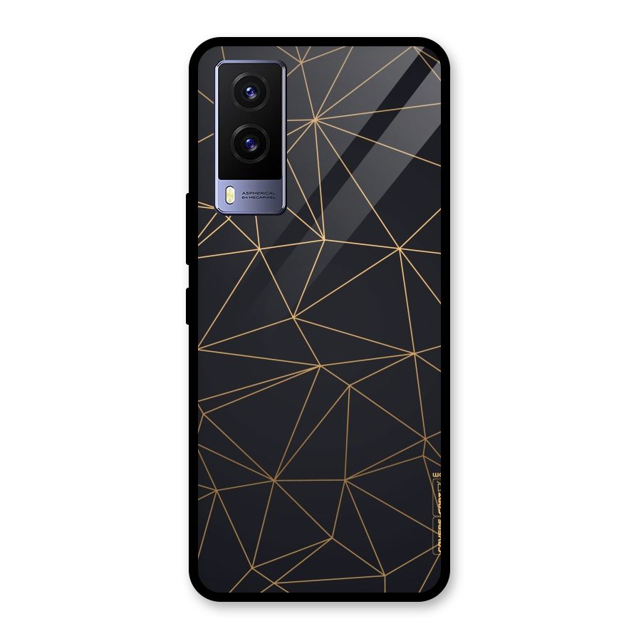 Black Golden Lines Glass Back Case for Vivo V21e 5G
