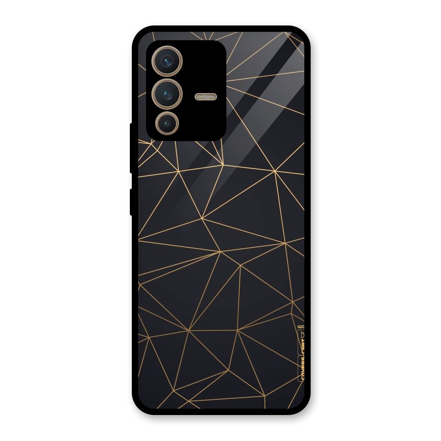Black Golden Lines Glass Back Case for Vivo V23 5G