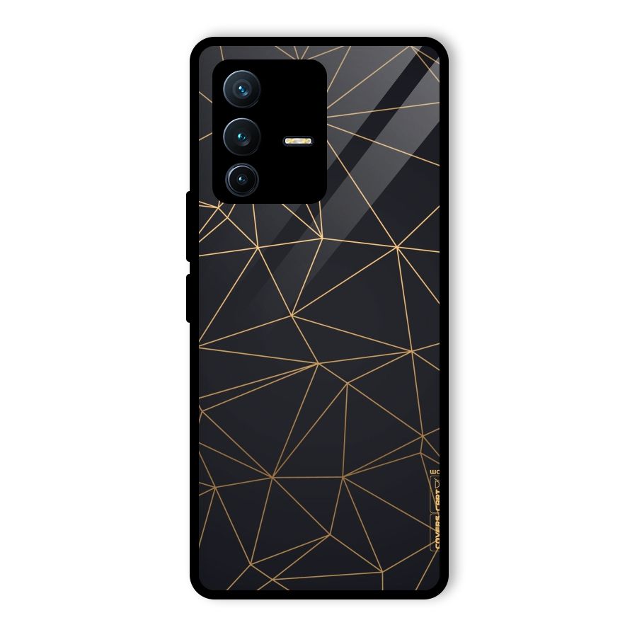 Black Golden Lines Glass Back Case for Vivo V23 Pro