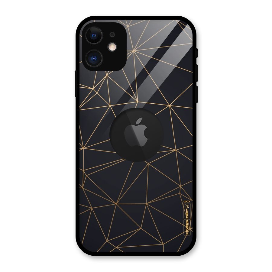 Black Golden Lines Glass Back Case for iPhone 11 Logo Cut