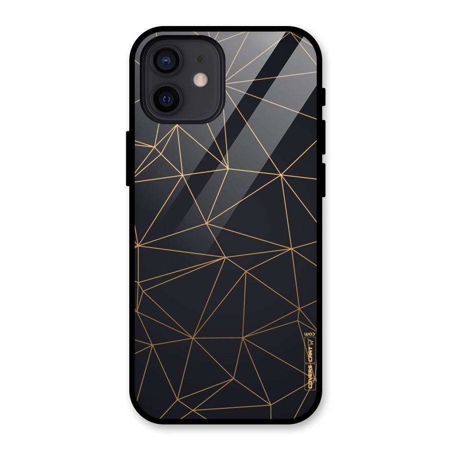 Black Golden Lines Glass Back Case for iPhone 12