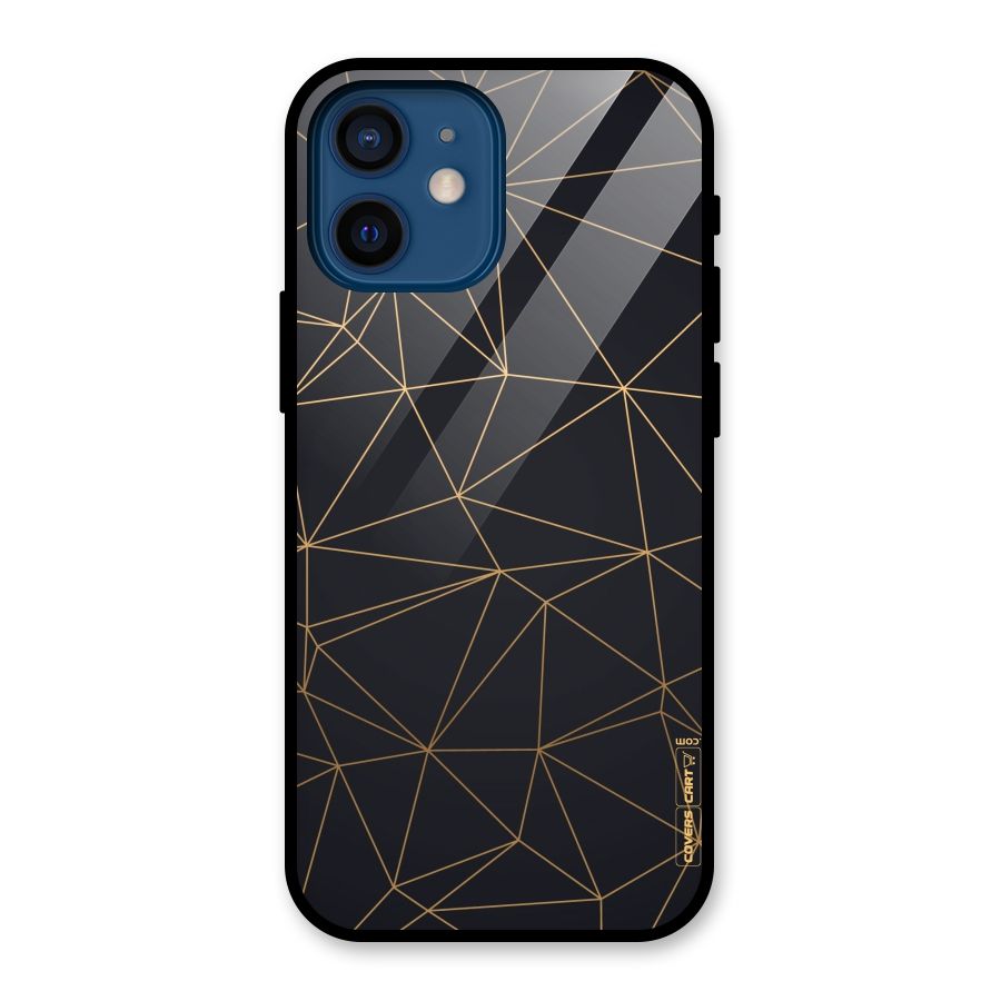 Black Golden Lines Glass Back Case for iPhone 12 Mini