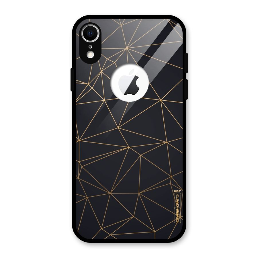 Black Golden Lines Glass Back Case for iPhone XR Logo Cut