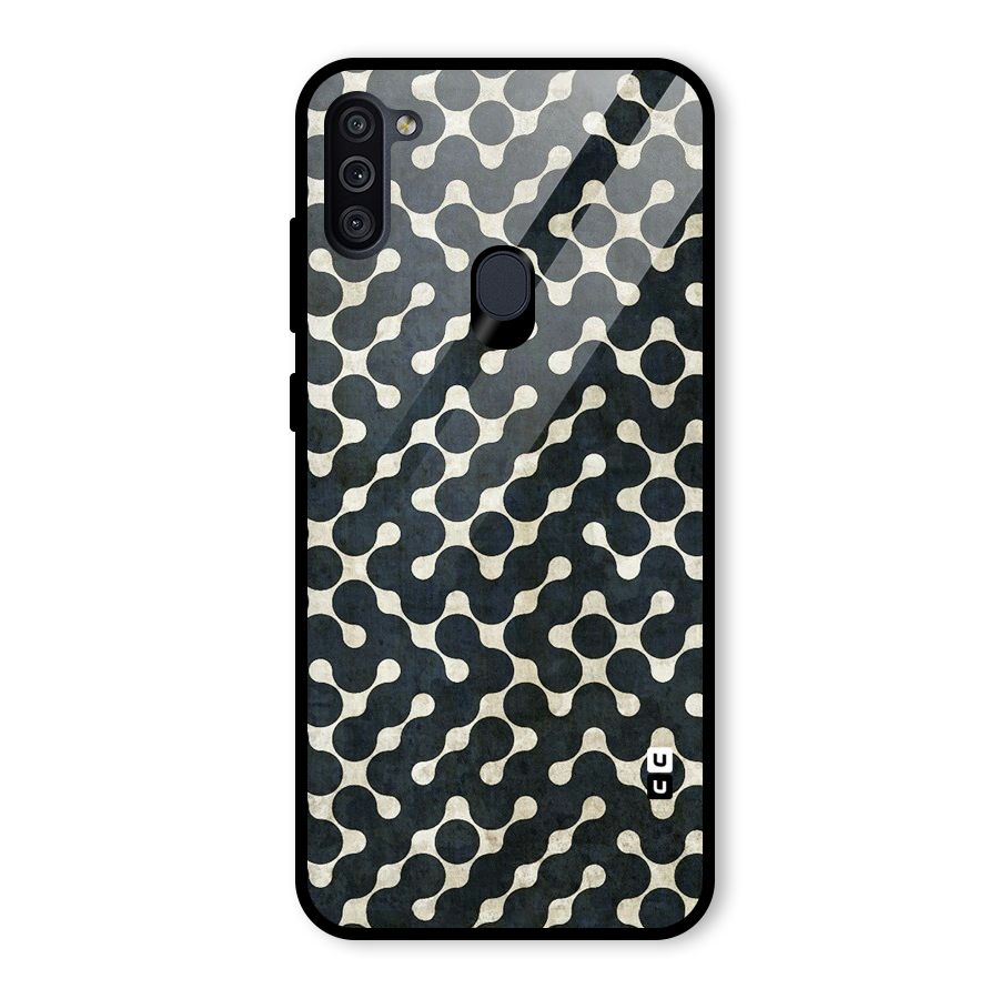 Black Maze Design Glass Back Case for Galaxy M11