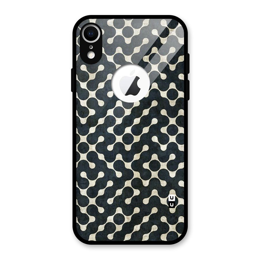 Black Maze Design Glass Back Case for iPhone XR Logo Cut