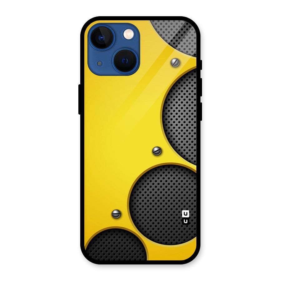 Black Net Yellow Glass Back Case for iPhone 13 Mini