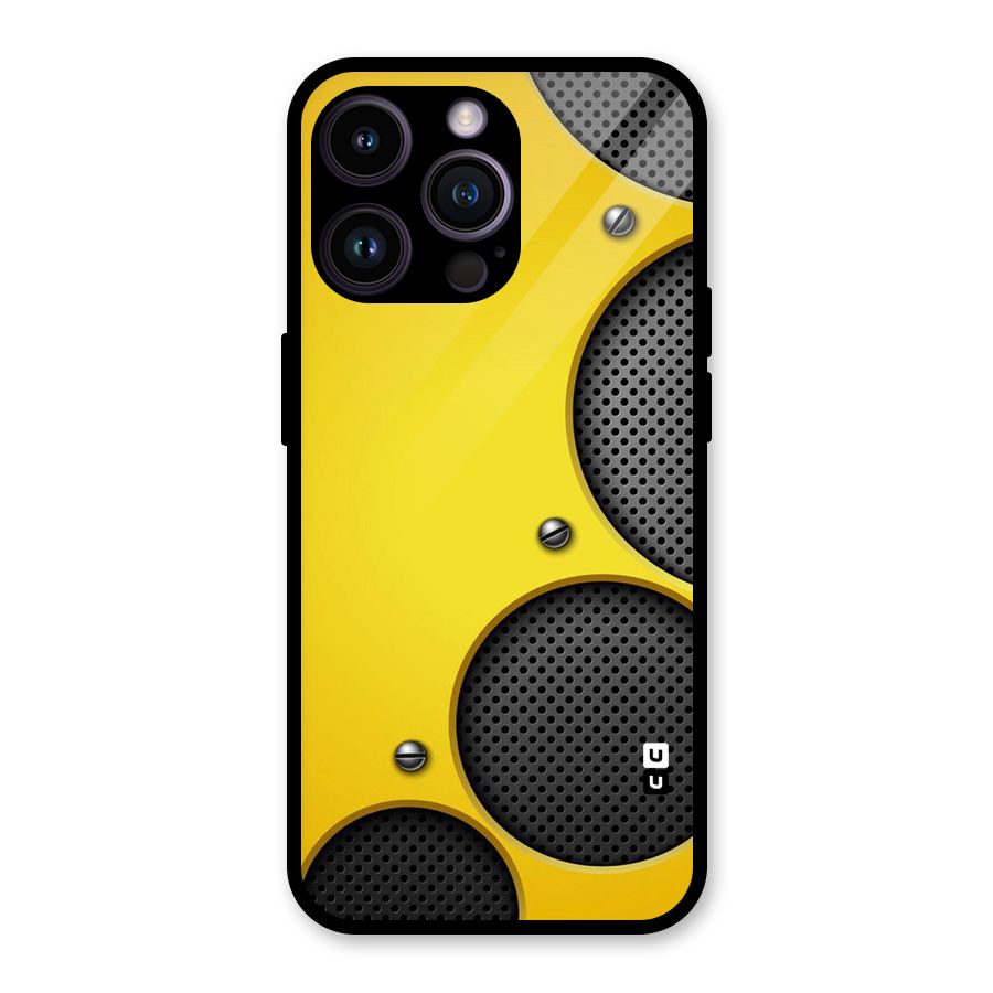 Black Net Yellow Glass Back Case for iPhone 14 Pro Max