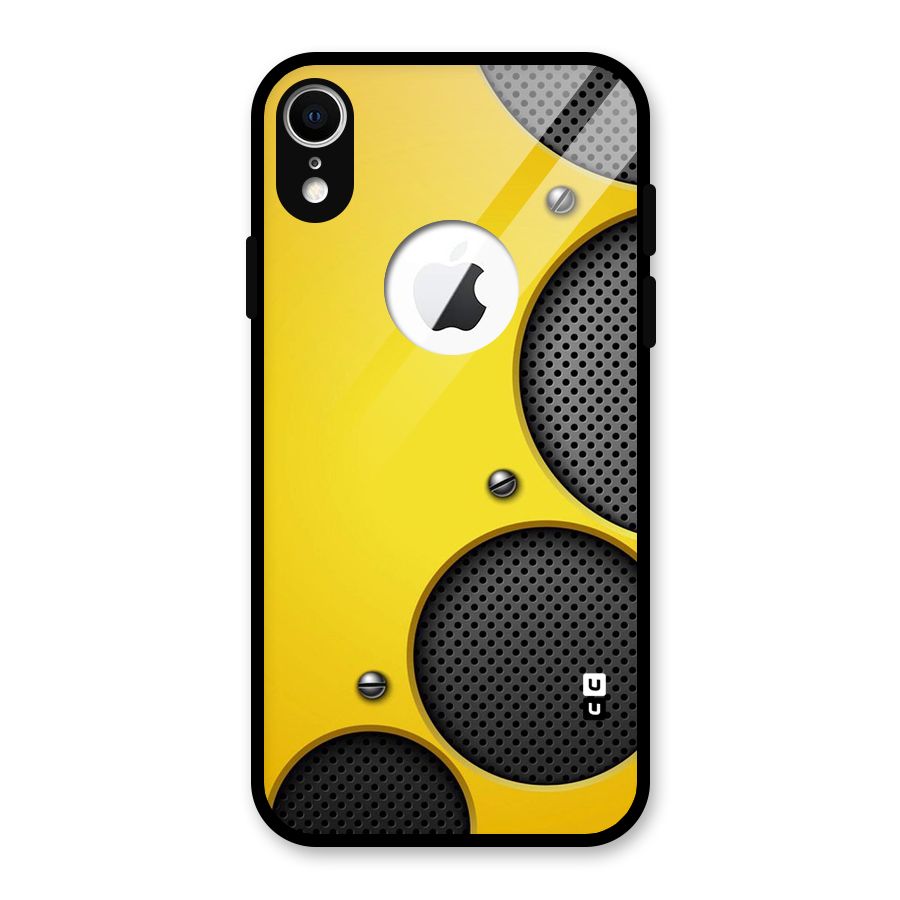Black Net Yellow Glass Back Case for iPhone XR Logo Cut
