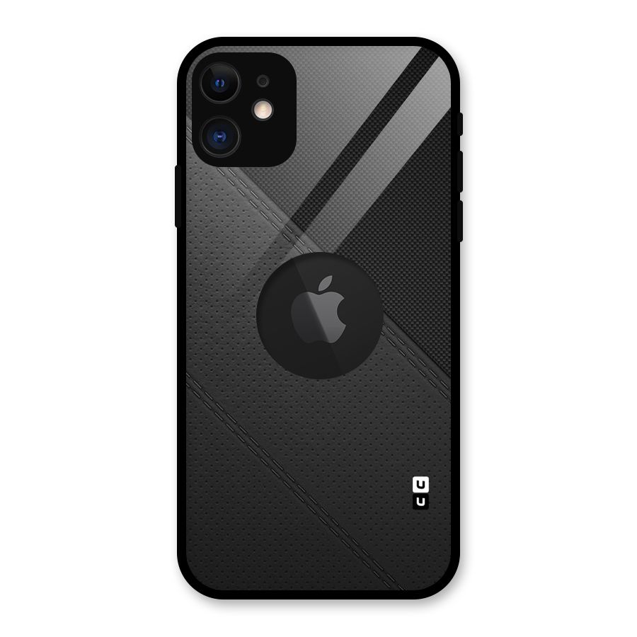 Black Polka Stripe Glass Back Case for iPhone 11 Logo Cut