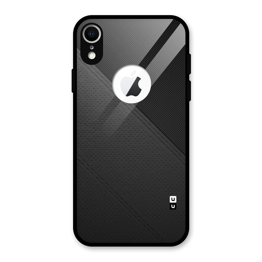 Black Polka Stripe Glass Back Case for iPhone XR Logo Cut