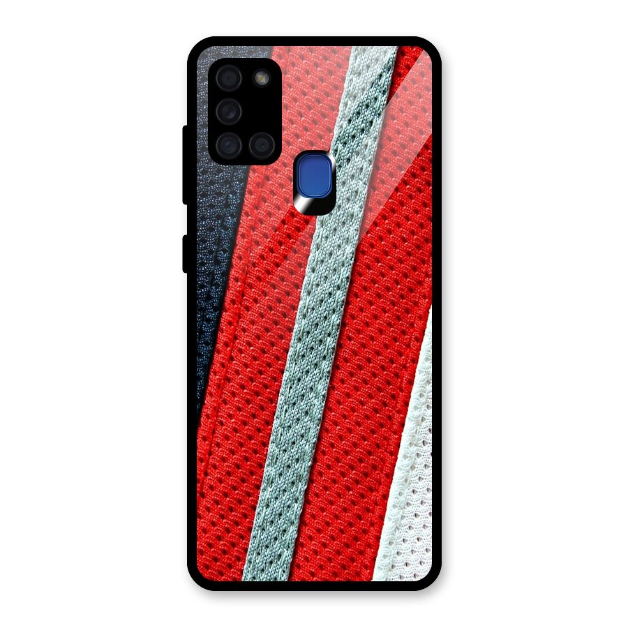 Black Red Grey Stripes Glass Back Case for Galaxy A21s