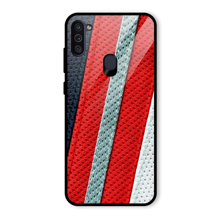 Black Red Grey Stripes Glass Back Case for Galaxy M11